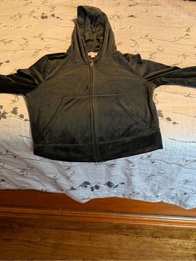 Juicy Couture Black Velour Zip-Up Hoodie